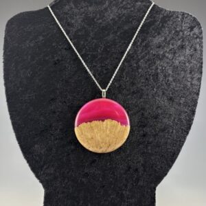 Large Pendant - Pink Resin & Mallee Burl